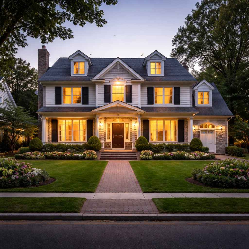 A large house on a quiet residential street.