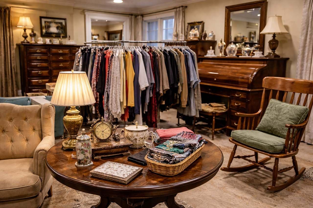 Curated estate sale display items