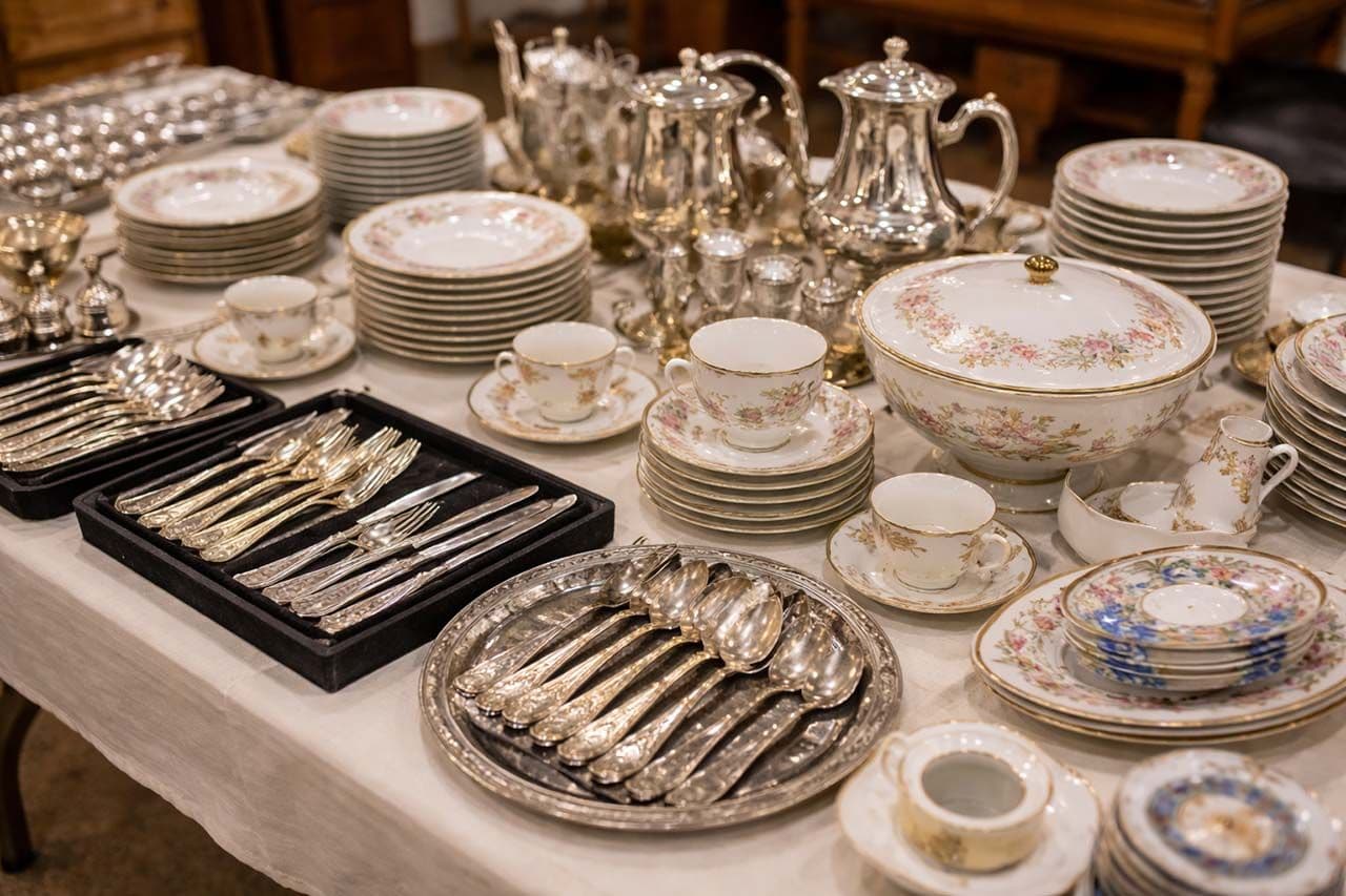 Estate sale tabletop arrangement